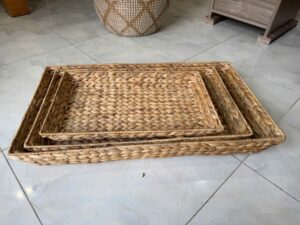 Bộ 3 Khay Chữ Nhật Lục Bình Đan Caro Đựng Đồ
